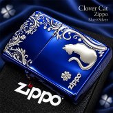 ZIPPO ライター クローバーキャット  ペアジッポ ねこ 赤金 猫 青銀 ロゴ レッド＆ゴールド 四つ葉 かわいい おしゃれ  ブルー＆シルバー 銀差し ネコ 金差し お揃い 可愛い 女性 レディース メンズ ギフト プレゼント