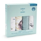 おくるみ スワドル 4枚セット 出産祝い aden+anais エイデンアンドアネイ スペース オーガニックコットン100% GOTS認証 コットンモスリン ダブルガーゼ 大判 約120cm 新生児 退院 内祝い 出産内祝い 男の子 女の子 ギフト 専用ボックス入り ガーゼケット ブランケット 双子