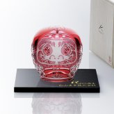 KAGAMI カガミクリスタル 江戸切子 祝だるま（中）・大理石 台座 Lサイズ オリジナルセット