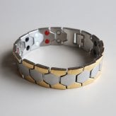 ステンレス 磁気ブレスレット 幅18mm メンズ ワイド 六角形 幾何学デザイン バイカラー ボリューム 太め 存在感 大人 カジュアル きれいめ ストリート モード 男性 手元 アクセサリー ファッション 金属アレルギー対応