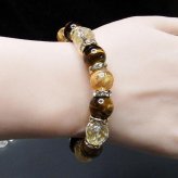開運風水龍昇竜手彫り金箔本水晶タイガーアイ12mm天然石数珠ブレスレット