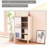 ラック ディスプレイ 幅 60 2段 扉付き キャビネット 本棚 引き戸 北欧 リビング収納 脚付き 新生活