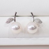 ［pearl553］ 7.5mm -  8mm パール ピアス リンゴ ダイヤ あこや真珠 K18WG 0.02ct ダイヤモンド 珍珠 天草