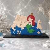 国産ヒノキの童話シリーズ｜人魚姫の木製組み木｜台座付き・アクリル絵の具仕上げ｜木製インテリア・贈り物