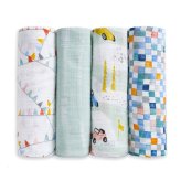 おくるみ スワドル 4枚セット 出産祝い aden+anais エイデンアンドアネイ ヴィンテージカー コットンモスリン ダブルガーゼ 大判 約112cm 新生児 退院 内祝い 出産内祝い 男の子 女の子 ギフト 専用ボックス入り ガーゼケット ブランケット 授乳ケープ おむつ替えシート 双子