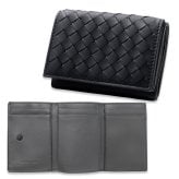 ボッテガヴェネタ BOTTEGA VENETA 三つ折り財布 イントレチャート メンズ レディース ブラック 黒 グレー 小銭入れ付き ミニ財布 ラムレザー 本革 カード入れ6つ 515385 V3UN2 1295 コンパクト
