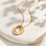 英国製 ハンドメイド ダブルリング ゴールドネックレス レディース 18Kゴールドプレーティング 上品 シンプル 誕生日 記念日 ギフト