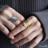 ステンレス ぷっくり シェルリング 個性的 ワイドリング ゴールド 18K GP シルバー フリーサイズ レディース 女性 指輪 金属アレルギー対応