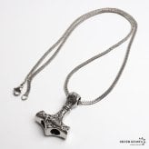 ステンレス ハンマーネックレス ごつめ ダブル喜平 メンズ ペンダント 槌 モチーフ 重厚 存在感 シルバーカラー 北欧風 装飾 彫刻風 個性的 ワイルド 男性用 アクセサリー 太めチェーン ロック ストリート 大ぶり 立体デザイン