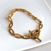 ステンレス マンテルブレスレット ゴールド レディース 変形マンテル オーバルチェーン チェーンブレスレット トグル 留め具 腕輪 アクセサリー 個性的 モダン 上品 きれいめ カジュアル おしゃれ 大ぶり 存在感 手元コーデ