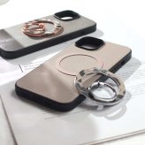 iphone16 ケース レザー リング付き iphone16e iphone16Pro iphone16Plus iphone16ProMAX 本革 マグセーフ対応 magsafe対応 16 16e 16plus 16pro 16promax アイフォン16 アイフォン16promax スマホリング リング ホルダー スタンド ヒョウ柄 レオパード柄 ベージュ 送料無料