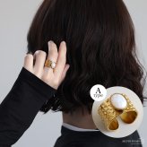 ステンレス 一粒ワイドリング 4タイプ 大粒ストーンリング 18KGP ゴールド gold 槌目 幅広 オープンリング フリーサイズ レディース 女性 指輪 金属アレルギー対応