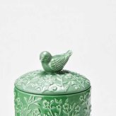 トイレポット 陶器 ボタニカル グリーン 小鳥 レリーフ おしゃれ サニタリーポット ゴミ箱 汚物入れ トイレタリー 雑貨 北欧風 ナチュラル インテリア セトクラフト