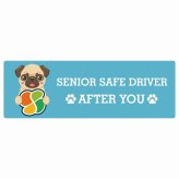 カーサイン 高齢者マーク SENIOR SAFE DRIVER パグ ステッカー シール 長方形 20x6.7cm 肉球 日本製 車