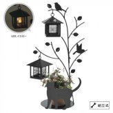 シルエットソーラー ライト 2灯 Tree＆Cat SI-1956 おしゃれ ガーデンライト ソーラー 屋外 玄関 アプローチ 庭 センサーライト LED 自動点灯 オブジェ 防犯 雑貨 プレゼント セトクラフト