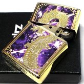 ZIPPO ライター 龍 一点物 レアナンバー [No.77]  限定88個 絶版 ジッポ ドラゴン シリアルナンバー入り 彫刻 廃盤 パープル かっこいい 金タンク ゴールド 両面加工 竜 八 和柄 紫 おしゃれ 御守り メンズ ギフト プレゼント
