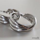 ステンレス 大ぶりピアス 3連ピアス ツイストピアス フープピアス シルバー プチプラ 大きめ 存在感 メタル ワイド 両耳2点 レディース 女性 金属アレルギー対応 イヤリング