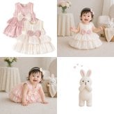 ベビードレス 女の子 0歳～18ヶ月 ワンピース ロンパース 一体型 セレモニードレス フォーマル バルーンシルエット ホイップクリーム 結婚式 お宮参り 誕生日 撮影衣装 バルーンスカート リボン かわいい 赤ちゃん 新生児 出産祝い