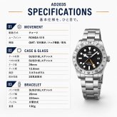 ADDIESDIVE 腕時計 メンズ クォーツ GMT スイス製 RONDA 515 39mm 20気圧防水 SUS316L AD2035