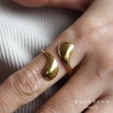 ステンレス ドロップオープンリング 18KGP レディース 指輪 ゴールド オープンリング ドロップリング ニュアンスリング ボリュームリング 曲線リング ウェーブリング 金属アレルギー対応 シンプル モード おしゃれ トレンド