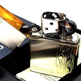 ZIPPO ライター トライバル アラベスク おしゃれ ジッポ シルバーサテン サイドゴールド 唐草 彫刻 かっこいい シンプル レディース メンズ プレゼント ギフト