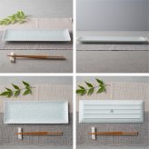 旅籠 長角皿 青白 31×11cm 380g  長角 プレート 網代 刺身皿 ホームパーティー おしゃれ インスタ映え 角皿 皿 食器 青白磁 陶器 日本製 美濃焼 和食器 小田陶器 食洗器対応 ギフトカード対応