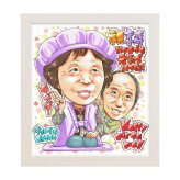 喜寿祝い プレゼント 77歳 両親 手描き 手書き 似顔絵 名入れ 送料無料｜祖父 祖母 父 母 誕生日 記念品 サプライズ オーダーメイド 世界に一つ 長寿祝い 紫 七十七歳 ギフト
