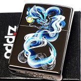 ZIPPO 青龍 ブルー ドラゴン 和柄 ジッポ ライター ブラックニッケル 黒 和風 かっこいい 竜 お守り おしゃれ メンズ ギフト プレゼント