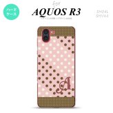 SH-04L SHV44 R3 AQUOS R3 スマホケース カバー ドット 水玉 C 薄ピンク 茶 +アルファベット nk-r3-1642i