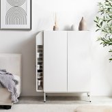 キャビネット 収納家具 マルチラック 多機能 小物入れ リビング スリッパ 玄関 下駄箱 シューズボックス キッチン サニタリー 石目調 木目調 左右入れ替え 子供部屋 S字フック スリム コンパクト 省スペース: 収納スペースは扉収納 収納棚 アイアン