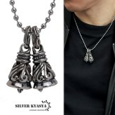 ステンレス ツインベルネックレス 唐草 ダブルクレーンベル シルバー アラベスク ボールチェーン 父の日 ペンダント