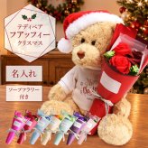 【名入れ】 テディベア ぬいぐるみ 花 ソープフラワー くま名入れ 名前 ギフト かわいい クマ 枯れない 花束 クリスマス プレゼント フラワーギフト サンタ 記念日 女性 彼女 妻 女友達 娘 孫 サプライズ 贈り物 《 テディベア フアッフィー クリスマス 》 翌営業日出荷