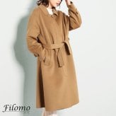ステンカラーコート オーバーサイズ コート ビッグシルエット レディース ベルト付き ブランド Filomo カシミヤ混 ウール ロングコート Wフェイス 一枚仕立て アウター 秋冬 ギフト プレゼント 6F (02000279r)