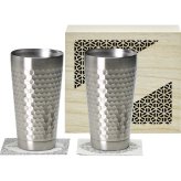 【直送】2層タンブラーペア 木箱入り [26-0209-091] CTHM-05-KI コップ タンブラー ペア 2個セット 二層構造 ダイヤカット ビール お酒 おしゃれ 高級感 ギフト プレゼント お祝い 内祝い