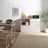 レンジ台 幅118cm×奥行40cm×高さ83.5cm キッチン ナチュラル パーティクルボード MDF メラミン 組立品 家電から食器 キッチンに必要なものを一台に集約できるワイドなレンジ台 美しく整ったキッチンづくりを叶えます ホワイトウォッシュ 新生活