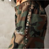 FUBU フブ フレアパンツ メンズ レディース fam-62507 スタッズ フレア スウェットパンツ ブーツカット イージーパンツ 迷彩 カモフラ 刺繍 スケート ストリート ヒップホップ ダンス カジュアル ボトムス M L XL XXL 2026FW Karlas