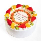 誕生花ケーキ メッセージ入りフルーツ三種生クリーム 8号 バースデーケーキ 誕生日ケーキ 15～18名様用 花束 感謝状 大きい サプライズ 冷凍
