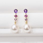 ［pearl612］7.5mm - 8mm ホワイトピンク 半貴石 ピアス あこや真珠