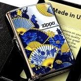 ZIPPO ライター 和柄 扇子 ジッポ シルバー ブルー 和風 センス 青 日本 美しい おしゃれ 華やか レディース メンズ ギフト プレゼント
