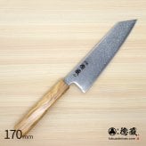 切付三徳ステンレス包丁　170mm SLD ダマスカス オリーブ八角柄 黒染仕上げ 日本製 徳蔵刃物 【TOKUZO KNIVES】 JAPAN Kitchen Knives 包丁 ほうちょう ホウチョウ 切れ味 家庭用 万能 両刃 お手入れ簡単 錆に強い プレゼント ギフト 贈り物 一生モノ INOX・イノックス