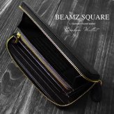 長財布 ラウンドファスナー BEAMZ SQUARE ビームズ スクエア ブラック 黒 カーボンレザー メンズ レディース BS-35907BK