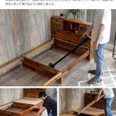 ベッド 寝具 シングル 収納 フレームのみ 木製引出し付 大容量 収納付き棚付き コンセント付き 照明 ライト付き ヴィンテージ風 モダン レトロ 北欧 西海岸 ブルックリン おしゃれ