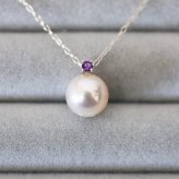 ［pearl598］8mm - 8.5mm ホワイトピンク ペンダント ネックレス 2月 誕生石 アメジスト あこや真珠