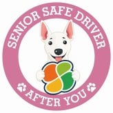 カーサイン 高齢者マーク SENIOR SAFE DRIVER ミニチュアブルテリア ステッカー シール 直径13cm 肉球 日本製 車