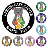 カーサイン 高齢者マーク SENIOR SAFE DRIVER スタッフォードシャーブルテリア マグネット 強力 直径13cm 肉球 日本製 車 ステッカー