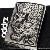 ZIPPO 守護龍 ライター 龍 大型メタル貼りドラゴン ジッポ クロームイブシバレル 和柄 竜 アンティーシルバー 日本 縁起物 おしゃれ かっこいい 銀 メンズ 渋い ギフト 龍彫刻 プレゼント