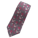 【富士桜工房】吹寄せ【冬】～椿・山茶花・梅～(グレー)・富士桜工房・日本製シルクジャカードの和風ネクタイ
