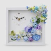◆花時計 【BOX FLOWER ブルーミングタイムプラス】ライトブルー 置時計 ・掛時計チェーン付きハンドメイド 