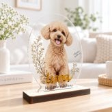 うちの子フラワーアクリルスタンド　　名入れ オーダーメイド 犬 猫 うさぎ ペット 透明 プレゼント ギフト 写真立て フォトスタンド 記念 メモリアル ナチュラル 可愛い アクスタ 遺影 位牌