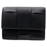 選べる2色 ボッテガヴェネタ BOTTEGA VENETA 三つ折り財布 レディース メンズ マキシイントレチャート 本革 ミニ財布 小銭入れ付き ブラック トープグレー カード6枚 750245 V3UO1